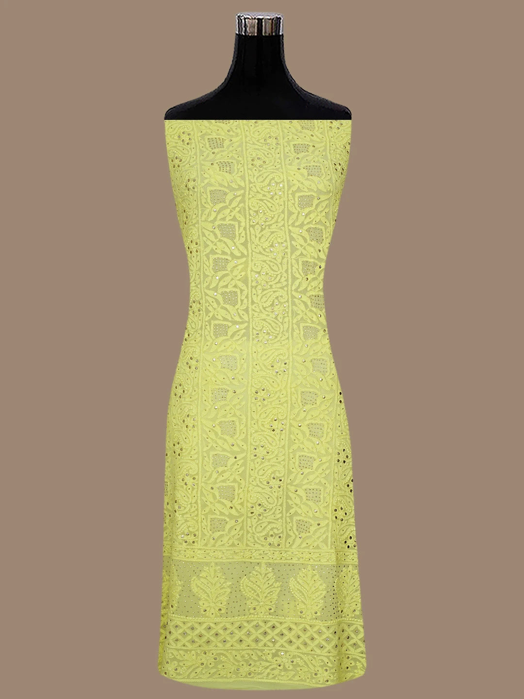 Ada Hand Embroidered Lemon Viscose Georgette Lucknowi Chikankari Unstitched Kurta Dupatta Set With Mukaish Work 01A815278