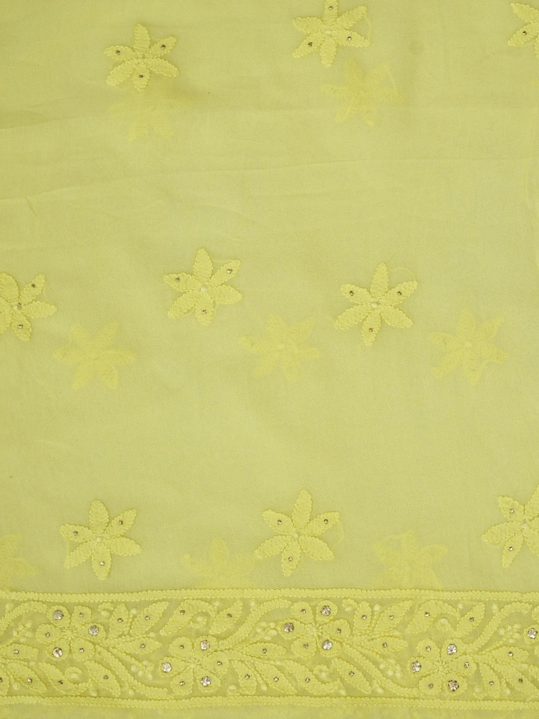 Ada Hand Embroidered Lemon Viscose Georgette Lucknowi Chikankari Unstitched Kurta Dupatta Set With Mukaish Work 01A815278