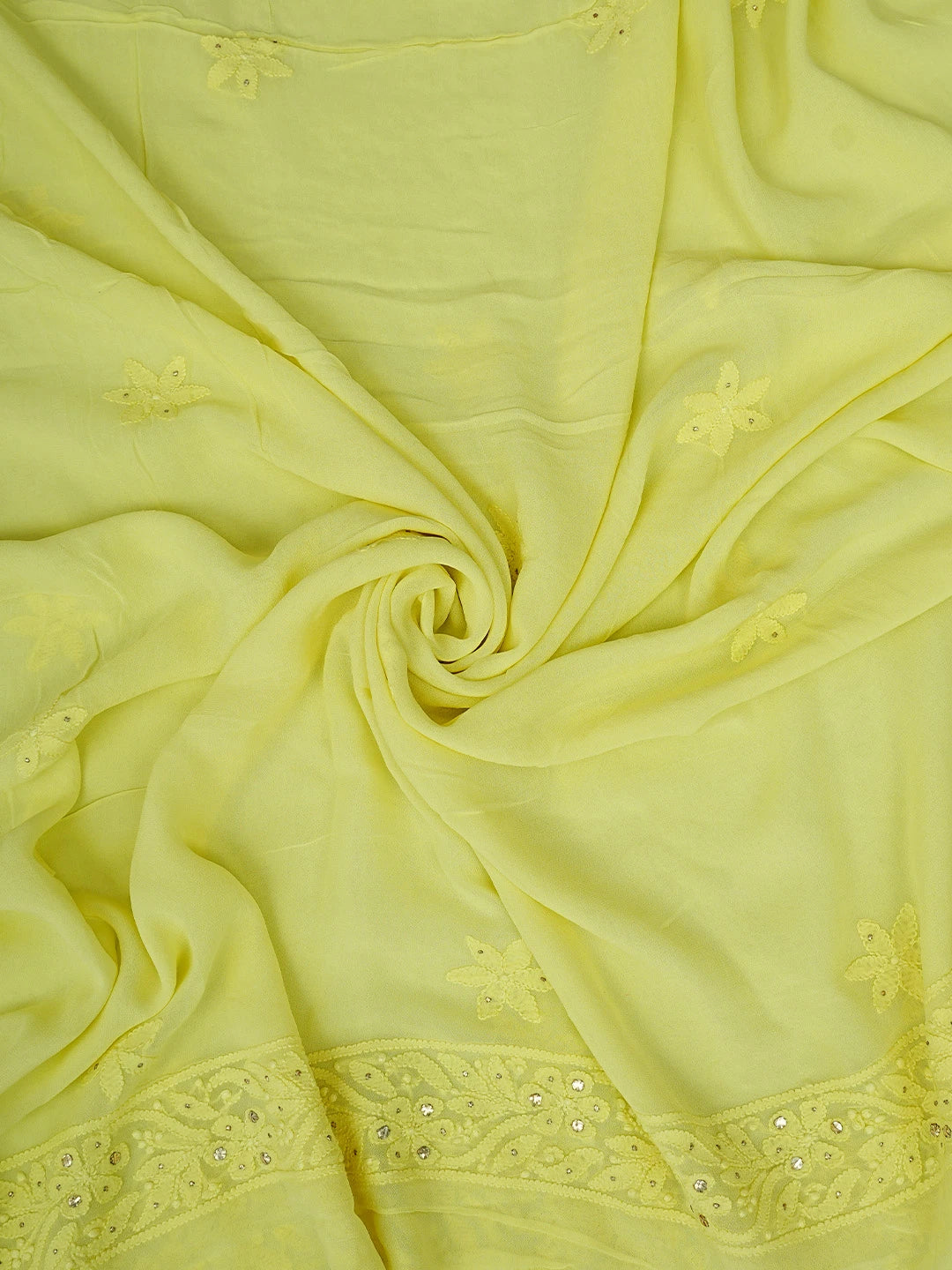 Ada Hand Embroidered Lemon Viscose Georgette Lucknowi Chikankari Unstitched Kurta Dupatta Set With Mukaish Work 01A815278