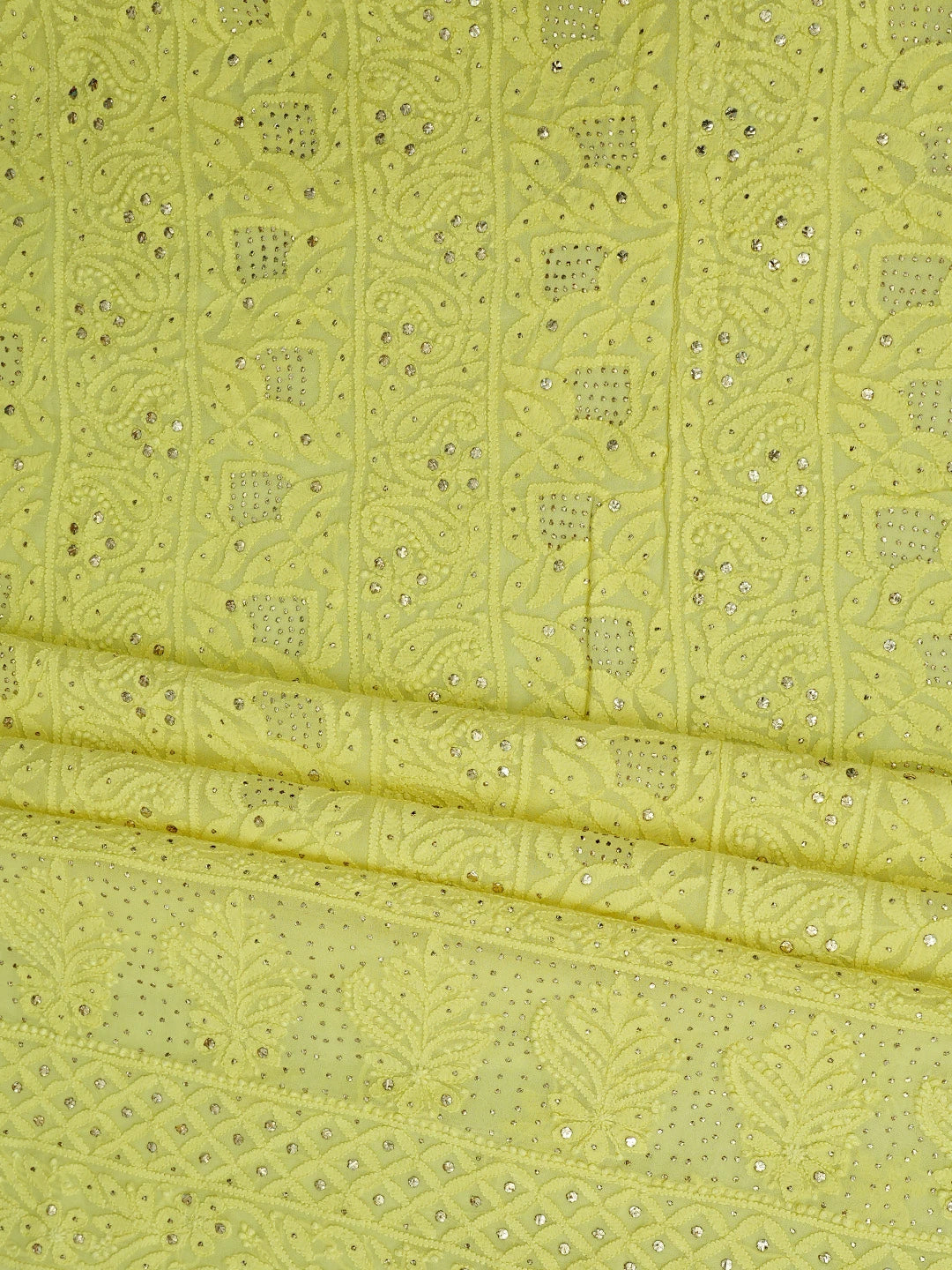 Ada Hand Embroidered Lemon Viscose Georgette Lucknowi Chikankari Unstitched Kurta Dupatta Set With Mukaish Work 01A815278