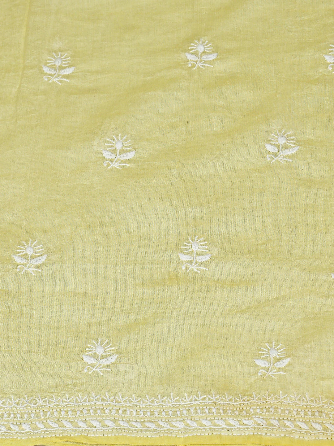 Ada Hand Embroidered Lemon Chanderi Lucknowi Chikankari Unstitched Kurta Dupatta Set 01A836879
