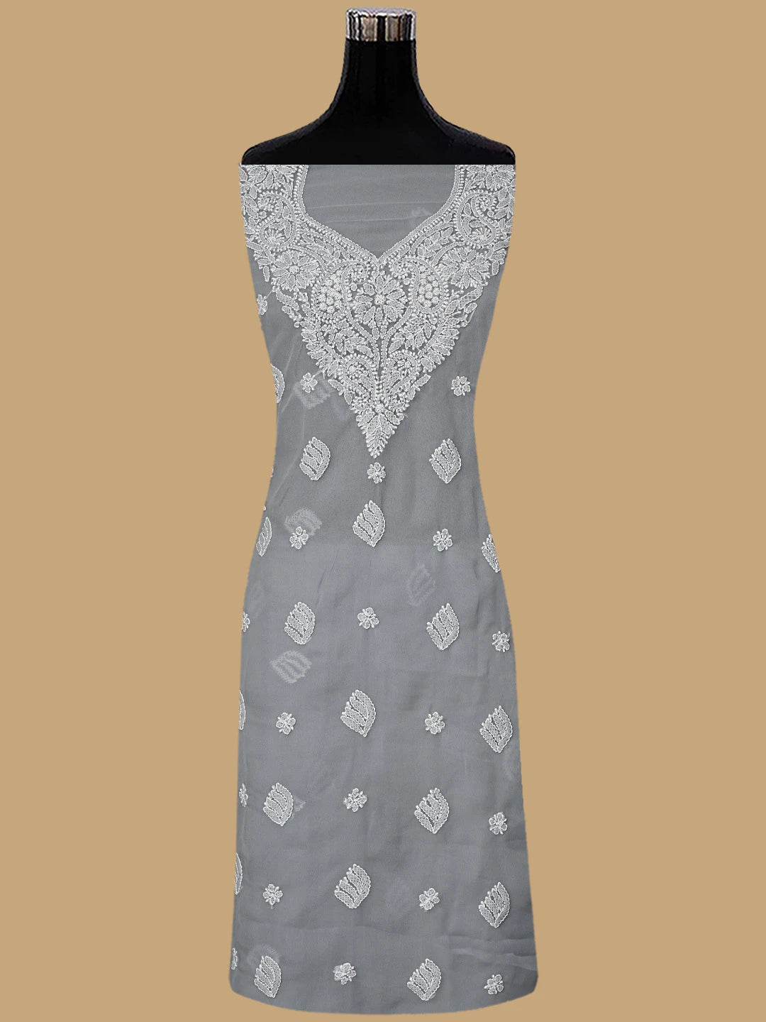 Ada Hand Embroidered Grey Georgette Lucknowi Chikankari Unstitched Suit Piece 01A866797