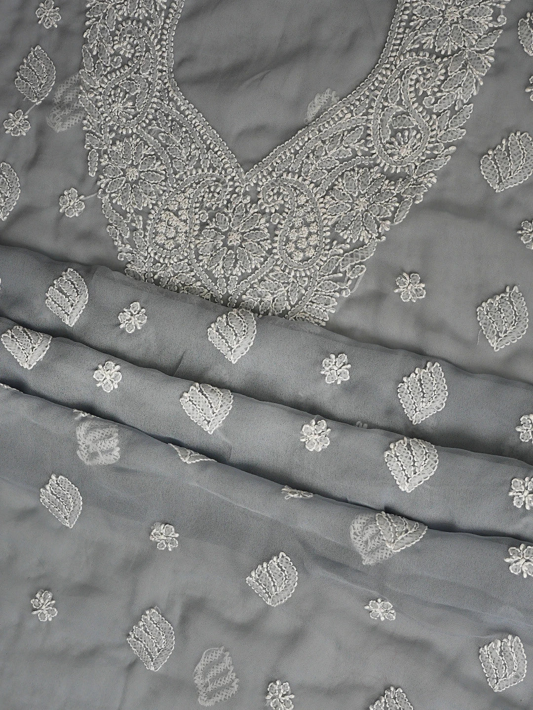 Ada Hand Embroidered Grey Georgette Lucknowi Chikankari Unstitched Suit Piece 01A866797