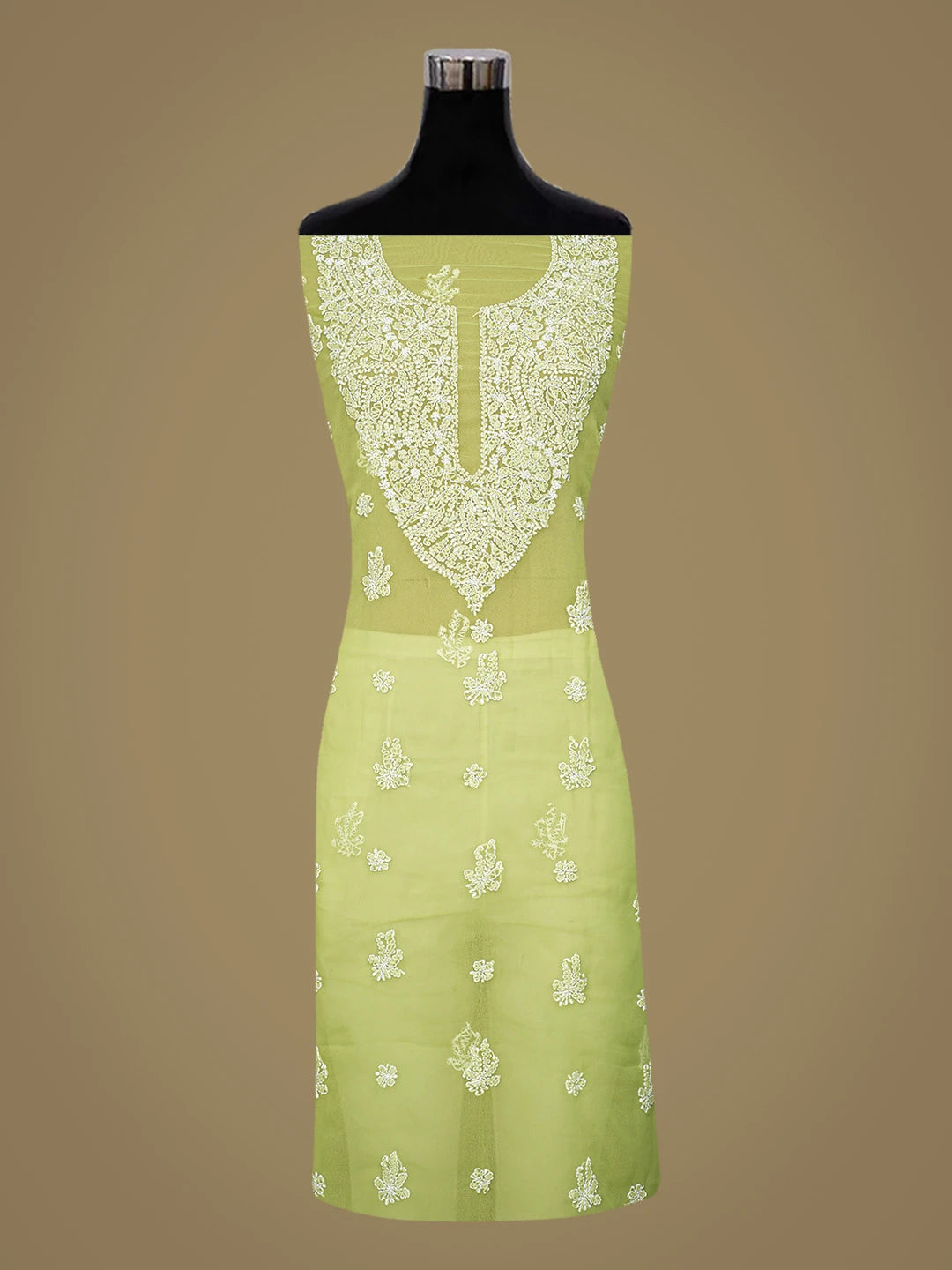 Ada Hand Embroidered Green Georgette Lucknowi Chikankari Unstitched Suit Piece 01A866781