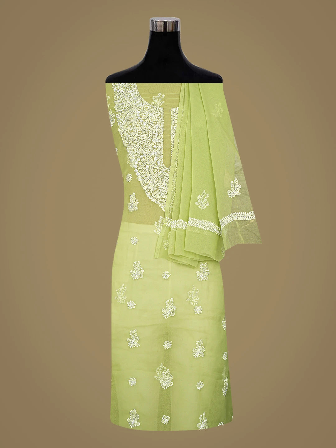Ada Hand Embroidered Green Georgette Lucknowi Chikankari Unstitched Suit Piece 01A866781