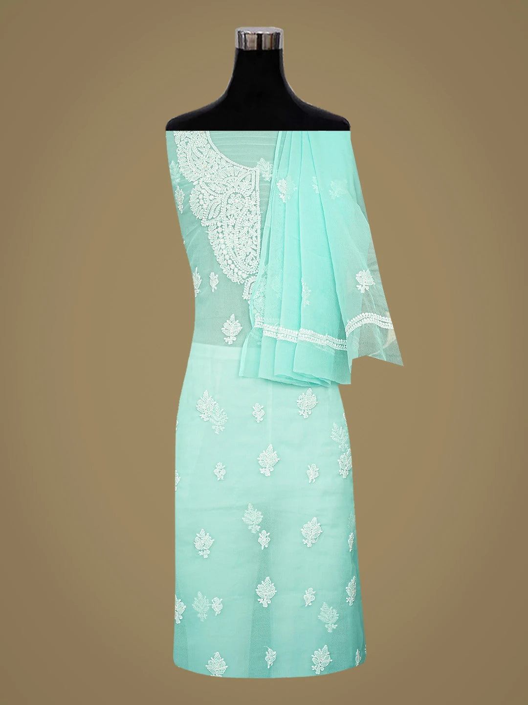 Ada Hand Embroidered Sea Green Georgette Lucknowi Chikankari Unstitched Suit Piece 01A866825