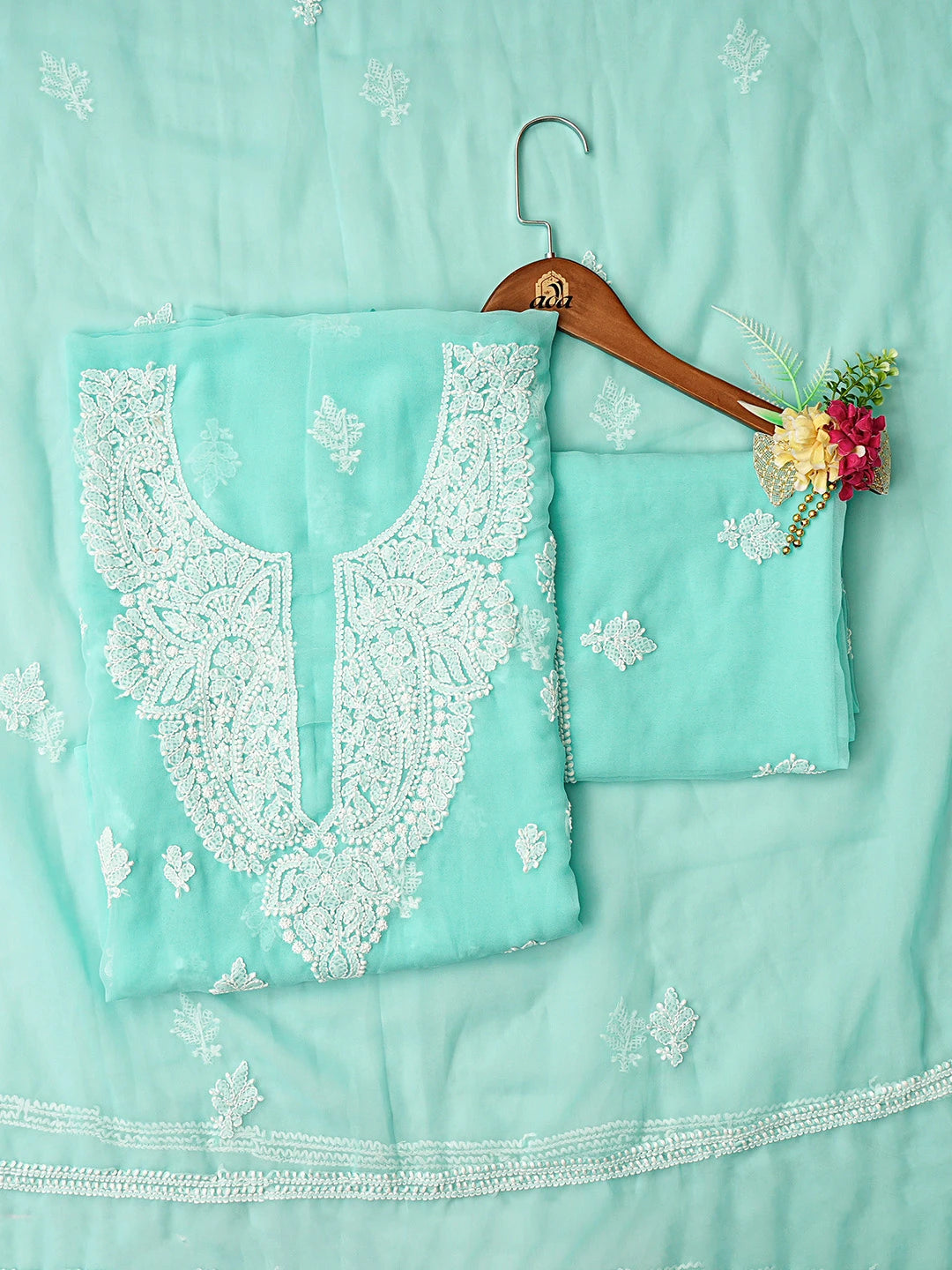 Ada Hand Embroidered Sea Green Georgette Lucknowi Chikankari Unstitched Suit Piece 01A866825