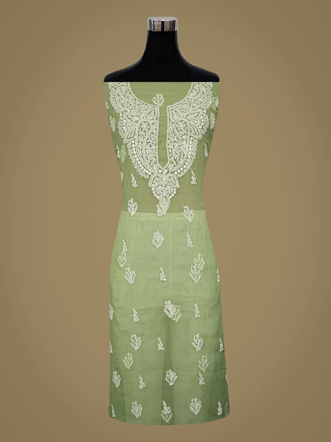 Ada Hand Embroidered Dark Green Georgette Lucknowi Chikankari Unstitched Suit Piece 01A866785