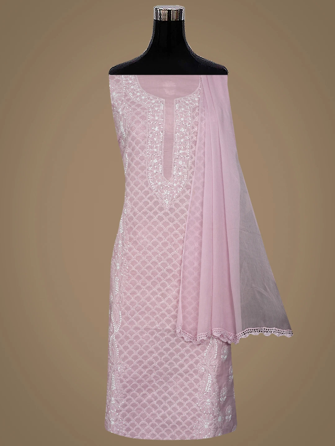 Ada Hand Embroidered Dusty Rose Pink Cotton Lucknowi Chikankari Unstitched Suit Piece 01A867482