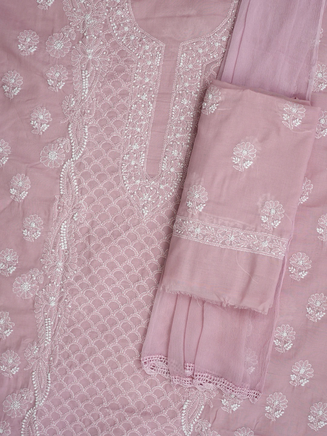 Ada Hand Embroidered Dusty Rose Pink Cotton Lucknowi Chikankari Unstitched Suit Piece 01A867482
