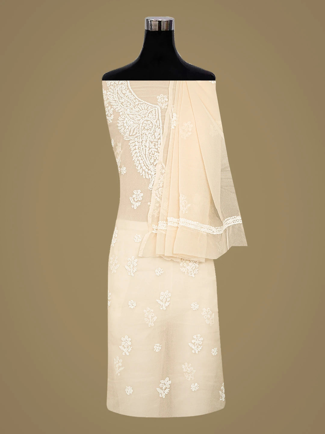 Ada Hand Embroidered Fawn Georgette Lucknowi Chikankari Unstitched Suit Piece 01A866788