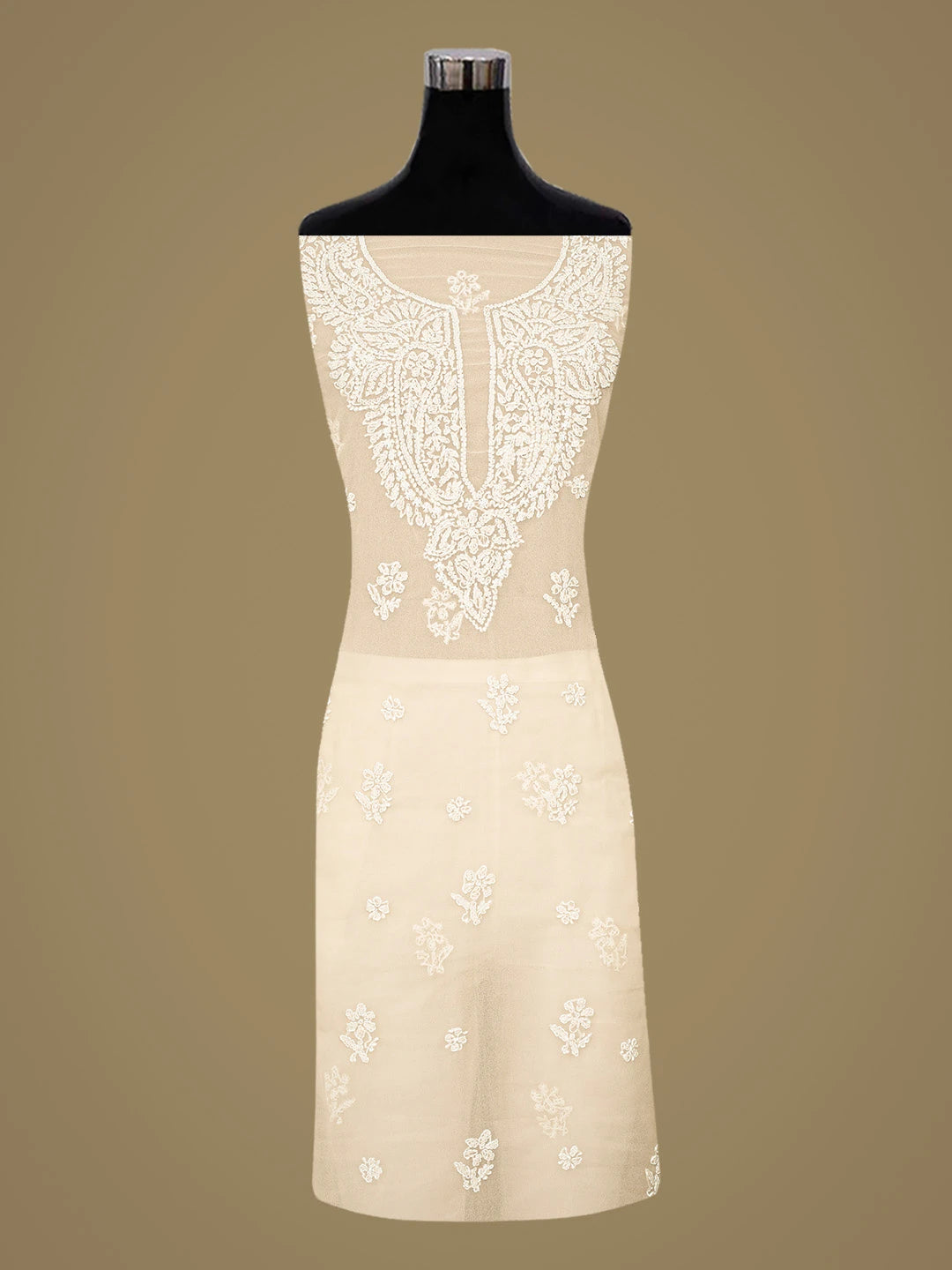 Ada Hand Embroidered Fawn Georgette Lucknowi Chikankari Unstitched Suit Piece 01A866788