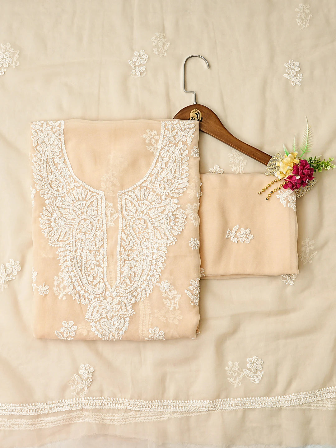 Ada Hand Embroidered Fawn Georgette Lucknowi Chikankari Unstitched Suit Piece 01A866788