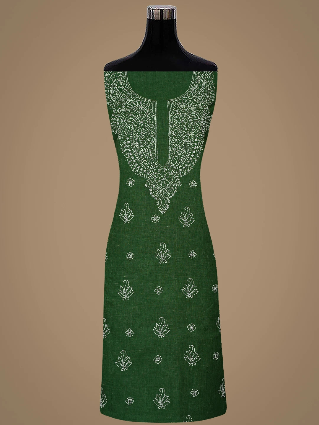 Ada Hand Embroidered Juniper Green Cotton Lucknowi Chikankari Unstitched Suit Piece 01A867048