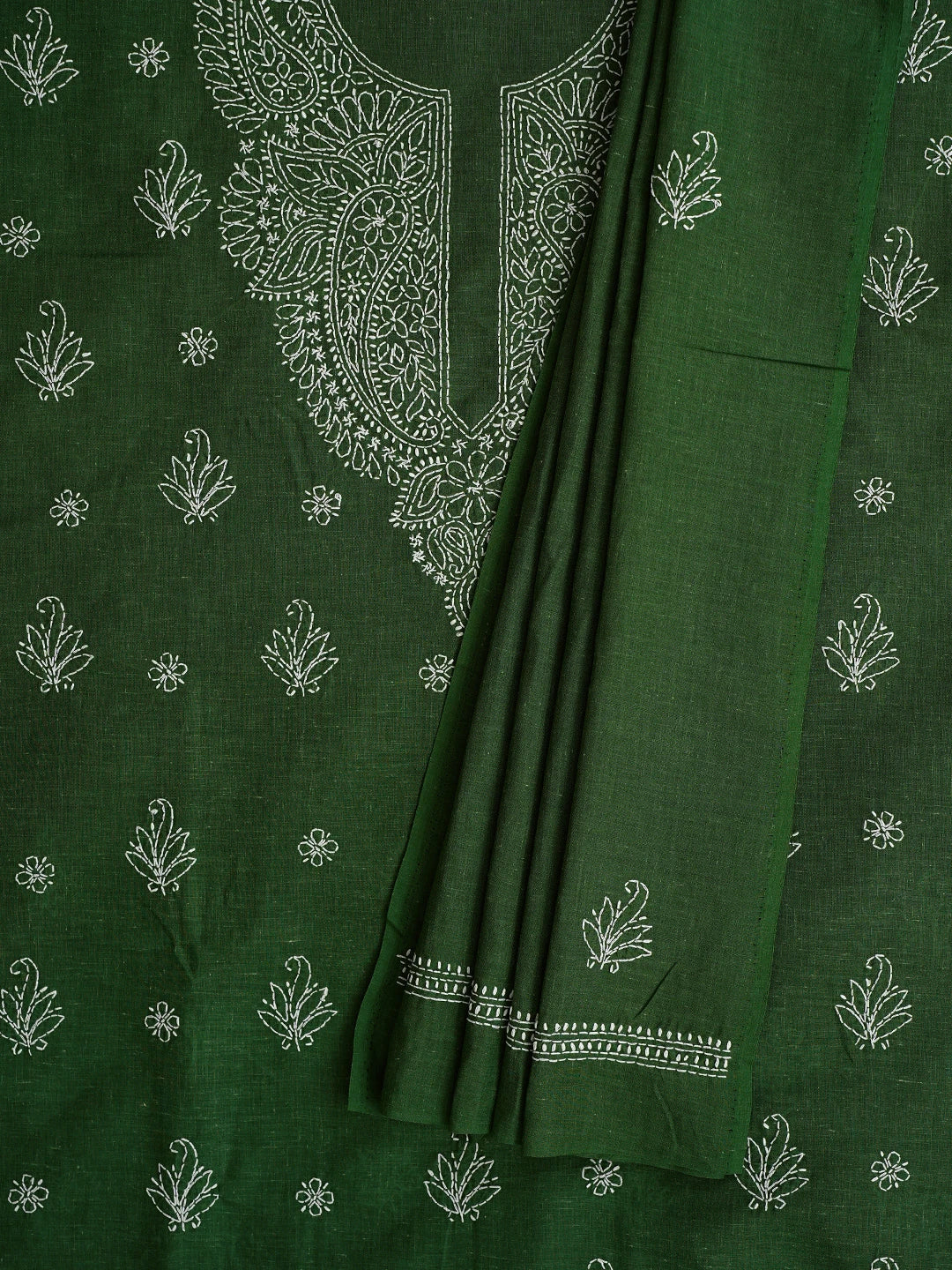 Ada Hand Embroidered Juniper Green Cotton Lucknowi Chikankari Unstitched Suit Piece 01A867048
