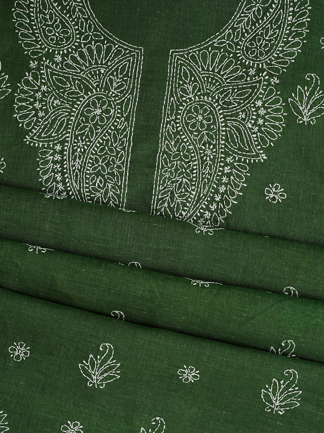 Ada Hand Embroidered Juniper Green Cotton Lucknowi Chikankari Unstitched Suit Piece 01A867048