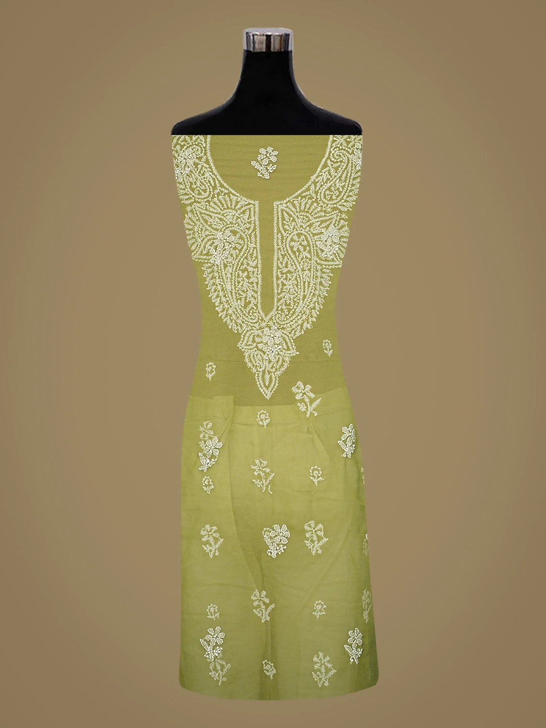 Ada Hand Embroidered Avocado Green Georgette Lucknowi Chikankari Unstitched Suit Piece 01A866783
