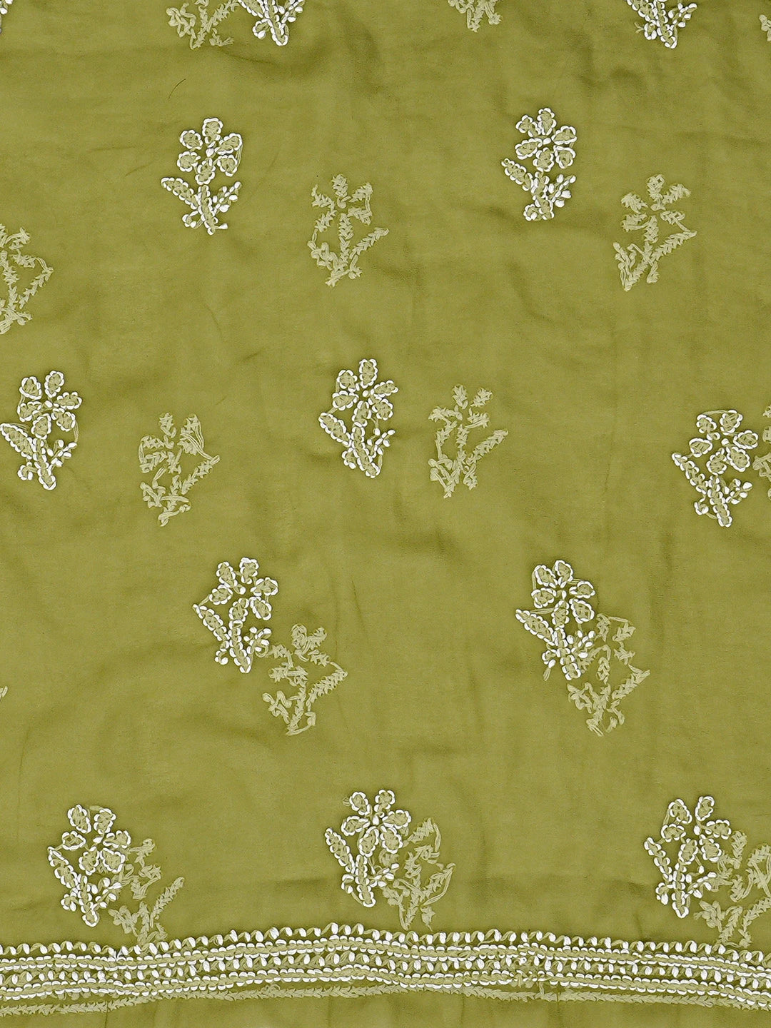 Ada Hand Embroidered Avocado Green Georgette Lucknowi Chikankari Unstitched Suit Piece 01A866783