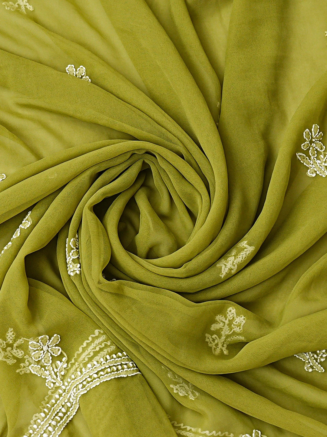 Ada Hand Embroidered Avocado Green Georgette Lucknowi Chikankari Unstitched Suit Piece 01A866783
