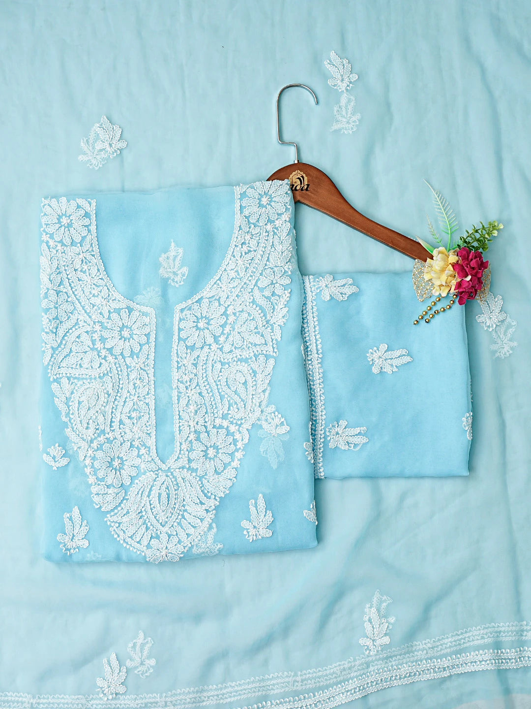 Ada Hand Embroidered Sky Blue Georgette Lucknowi Chikankari Unstitched Suit Piece 01A866819