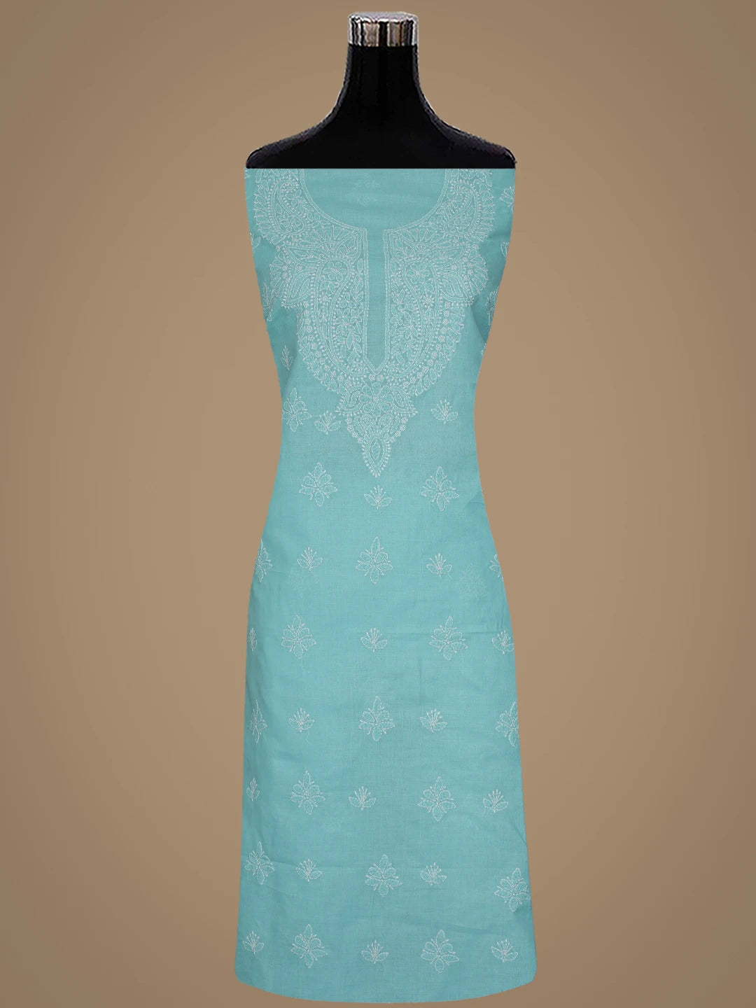 Ada Hand Embroidered Turquoise Blue Cotton Lucknowi Chikankari Unstitched Suit Piece 01A867096