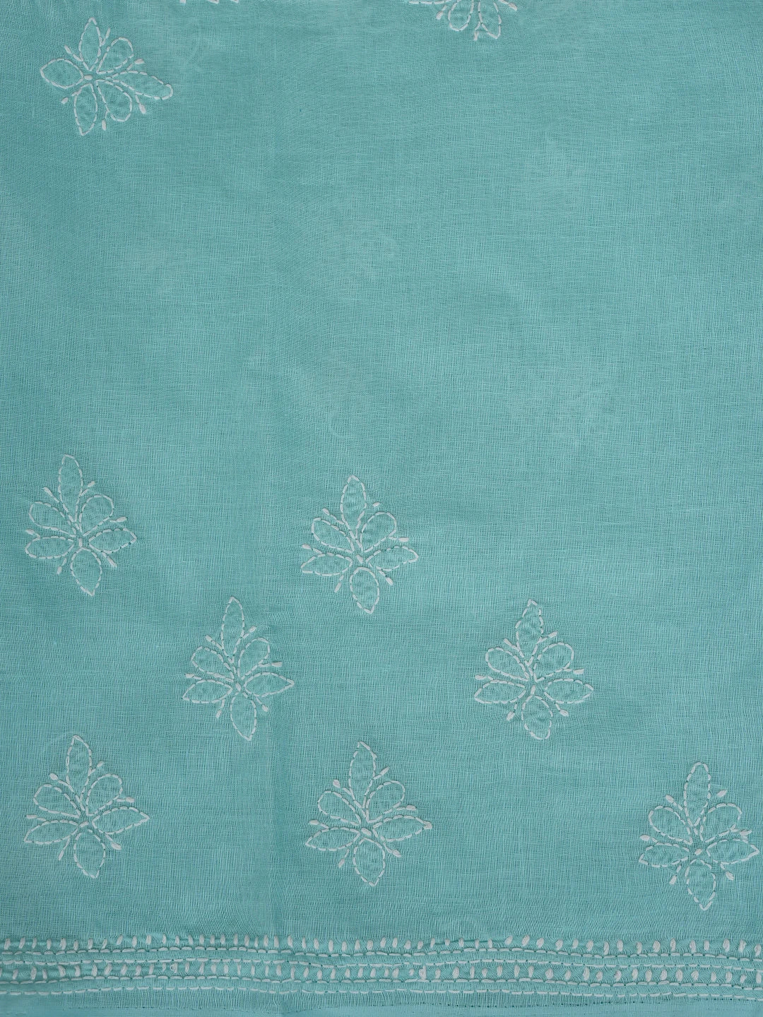Ada Hand Embroidered Turquoise Blue Cotton Lucknowi Chikankari Unstitched Suit Piece 01A867096