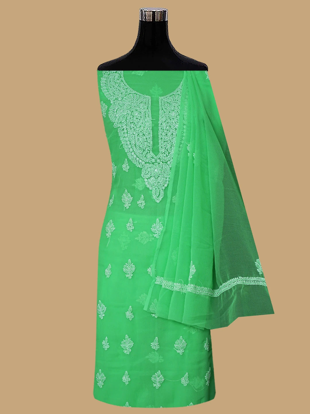 Ada Hand Embroidered Green Georgette Lucknowi Chikankari Unstitched Suit Piece 01A866780