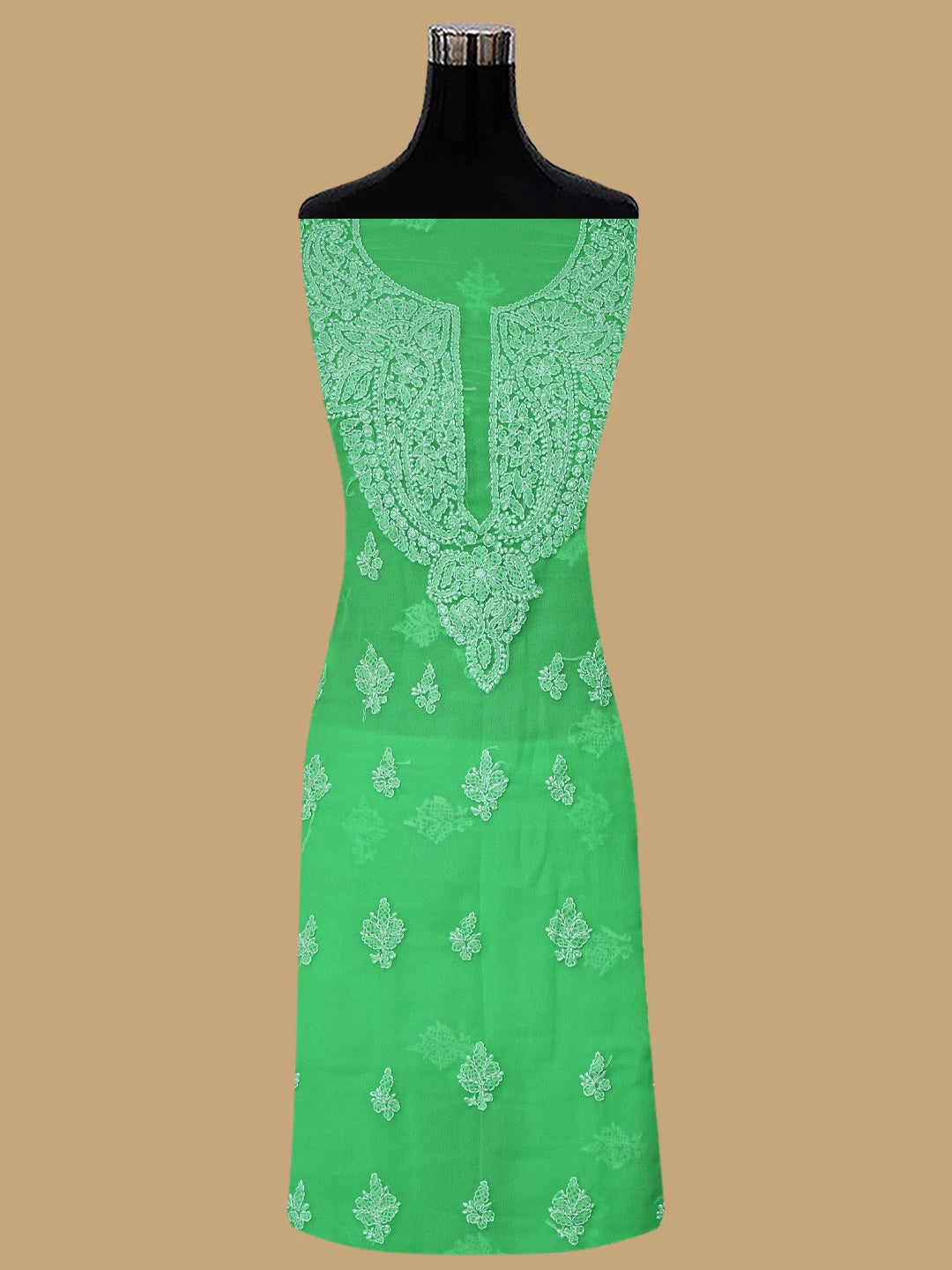 Ada Hand Embroidered Green Georgette Lucknowi Chikankari Unstitched Suit Piece 01A866780