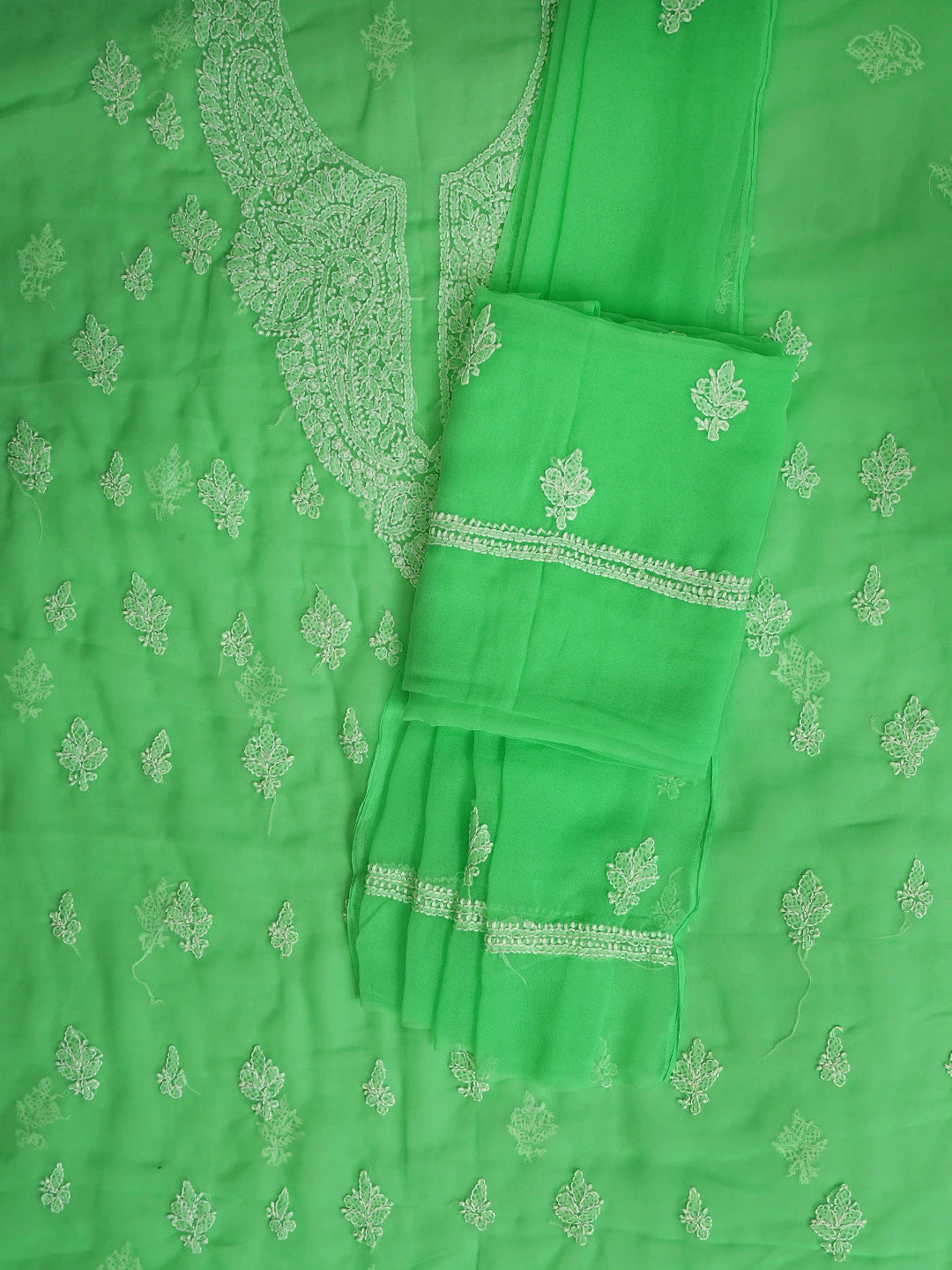 Ada Hand Embroidered Green Georgette Lucknowi Chikankari Unstitched Suit Piece 01A866780