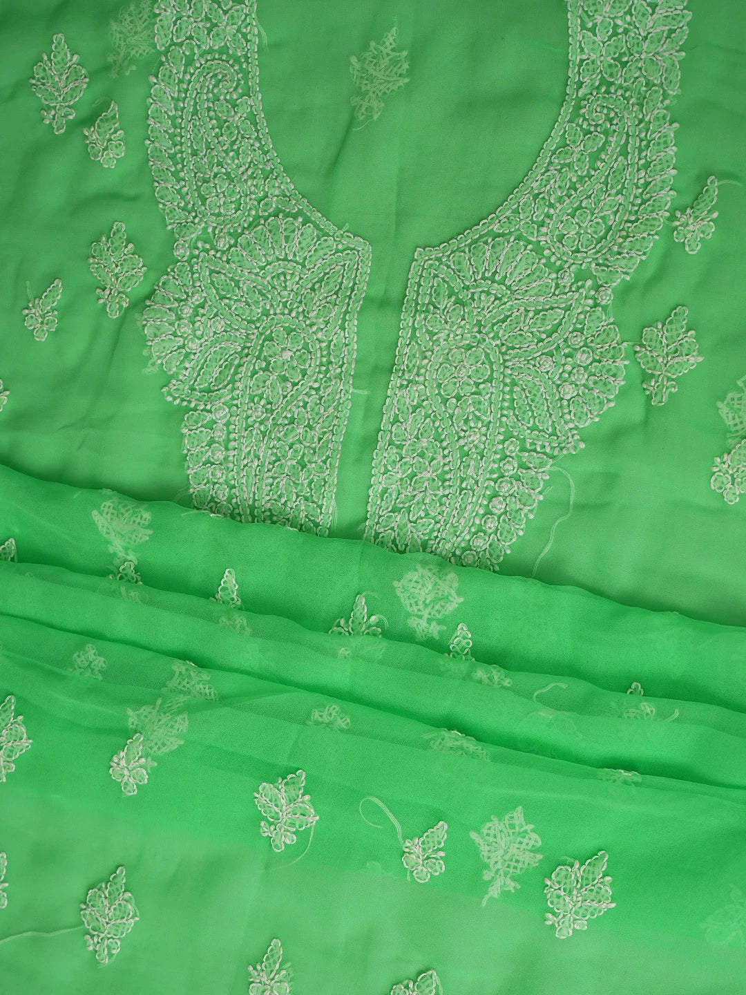 Ada Hand Embroidered Green Georgette Lucknowi Chikankari Unstitched Suit Piece 01A866780