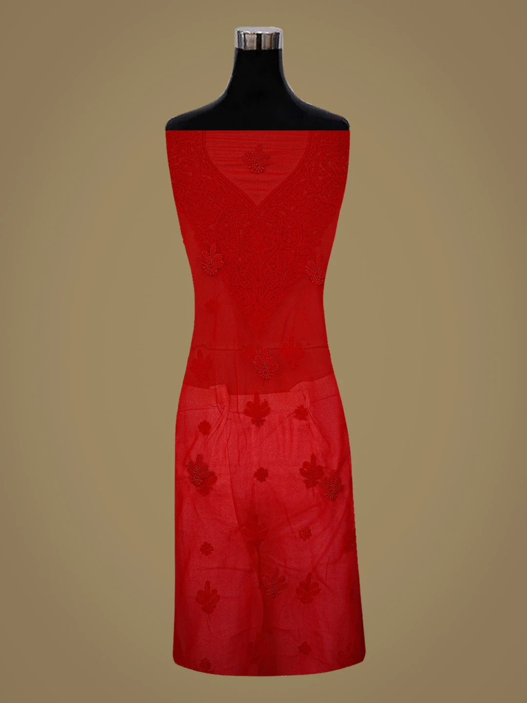 Ada Hand Embroidered Red Georgette Lucknowi Chikankari Unstitched Suit Piece 01A866805