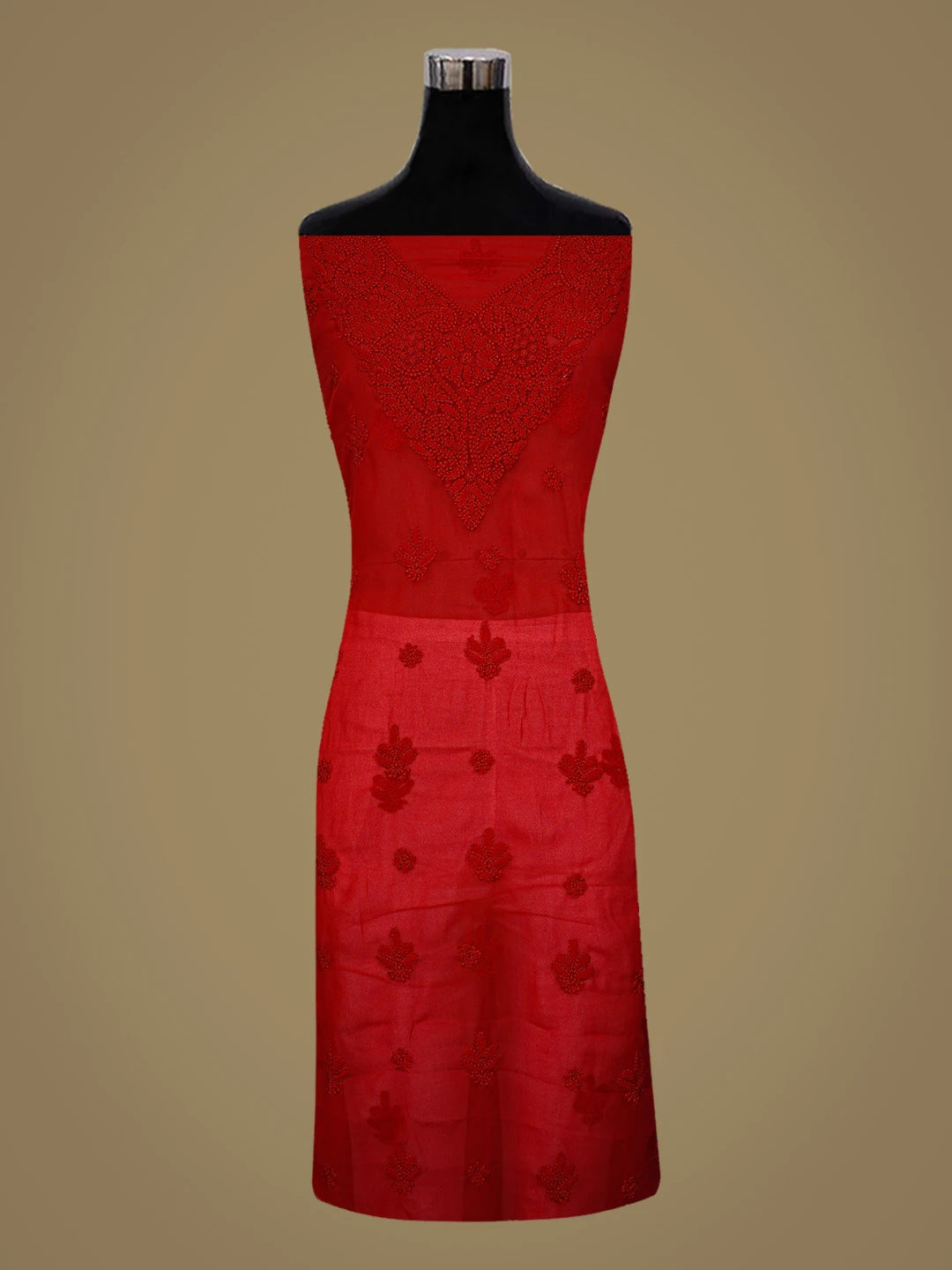 Ada Hand Embroidered Red Georgette Lucknowi Chikankari Unstitched Suit Piece 01A866805