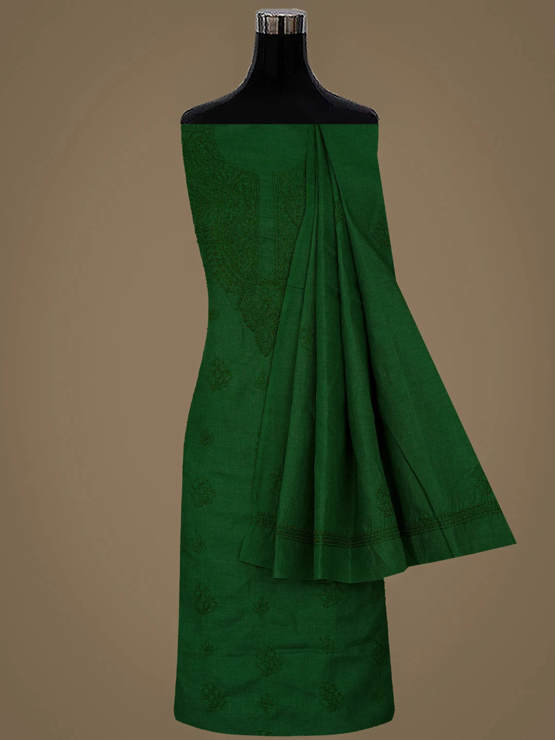 Ada Hand Embroidered Juniper Green Cotton Lucknowi Chikankari Unstitched Suit Piece 01A867049