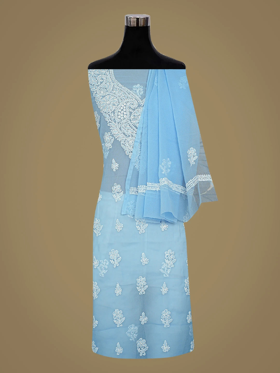 Ada Hand Embroidered Blue Georgette Lucknowi Chikankari Unstitched Suit Piece 01A866817