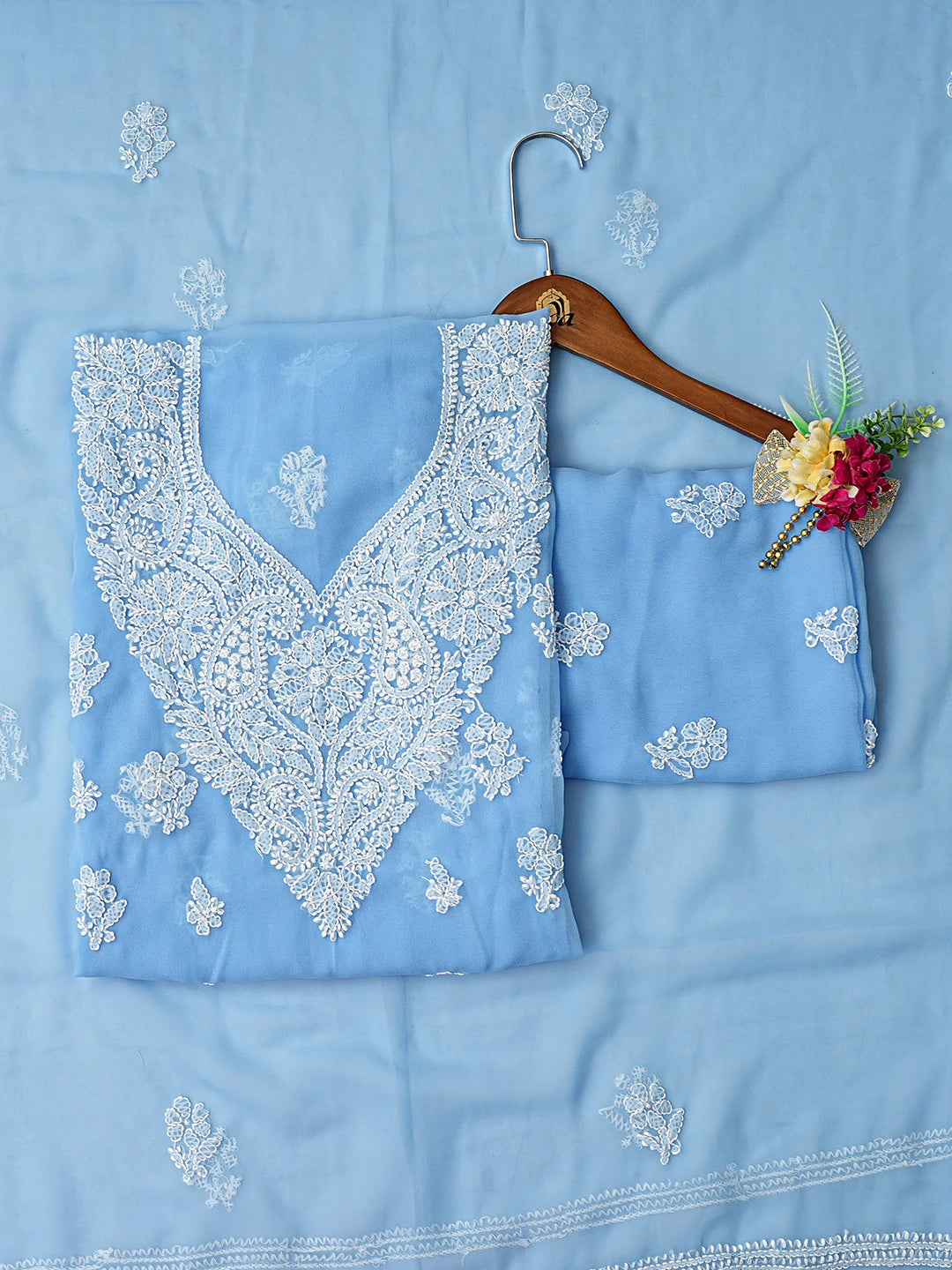 Ada Hand Embroidered Blue Georgette Lucknowi Chikankari Unstitched Suit Piece 01A866817