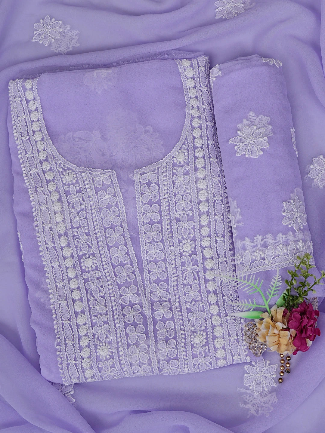 Ada Hand Embroidered Mauve Georgette Lucknowi Chikankari Unstitched Suit Piece 01A867456