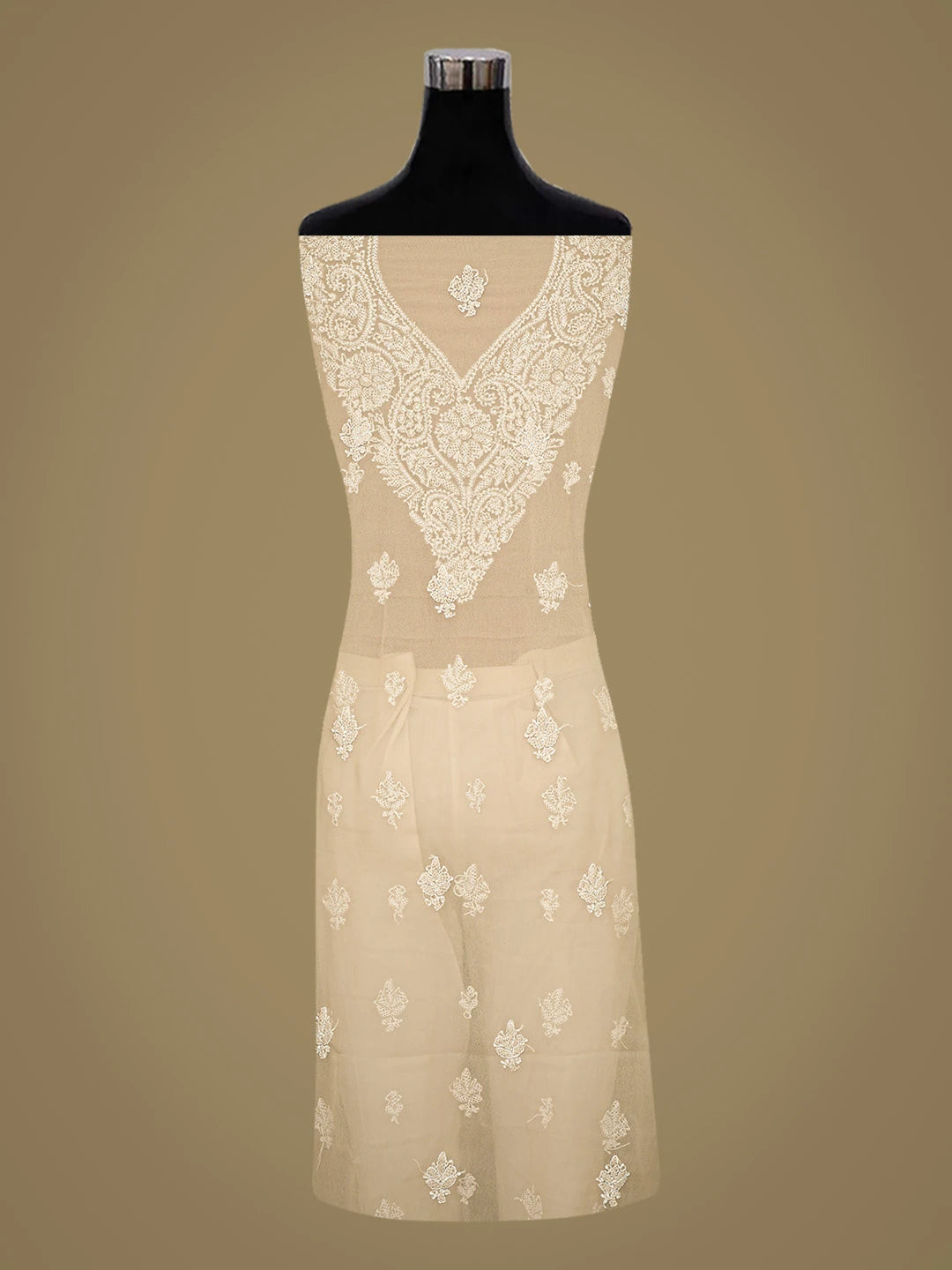 Ada Hand Embroidered Sand Fawn Georgette Lucknowi Chikankari Unstitched Suit Piece 01A866792