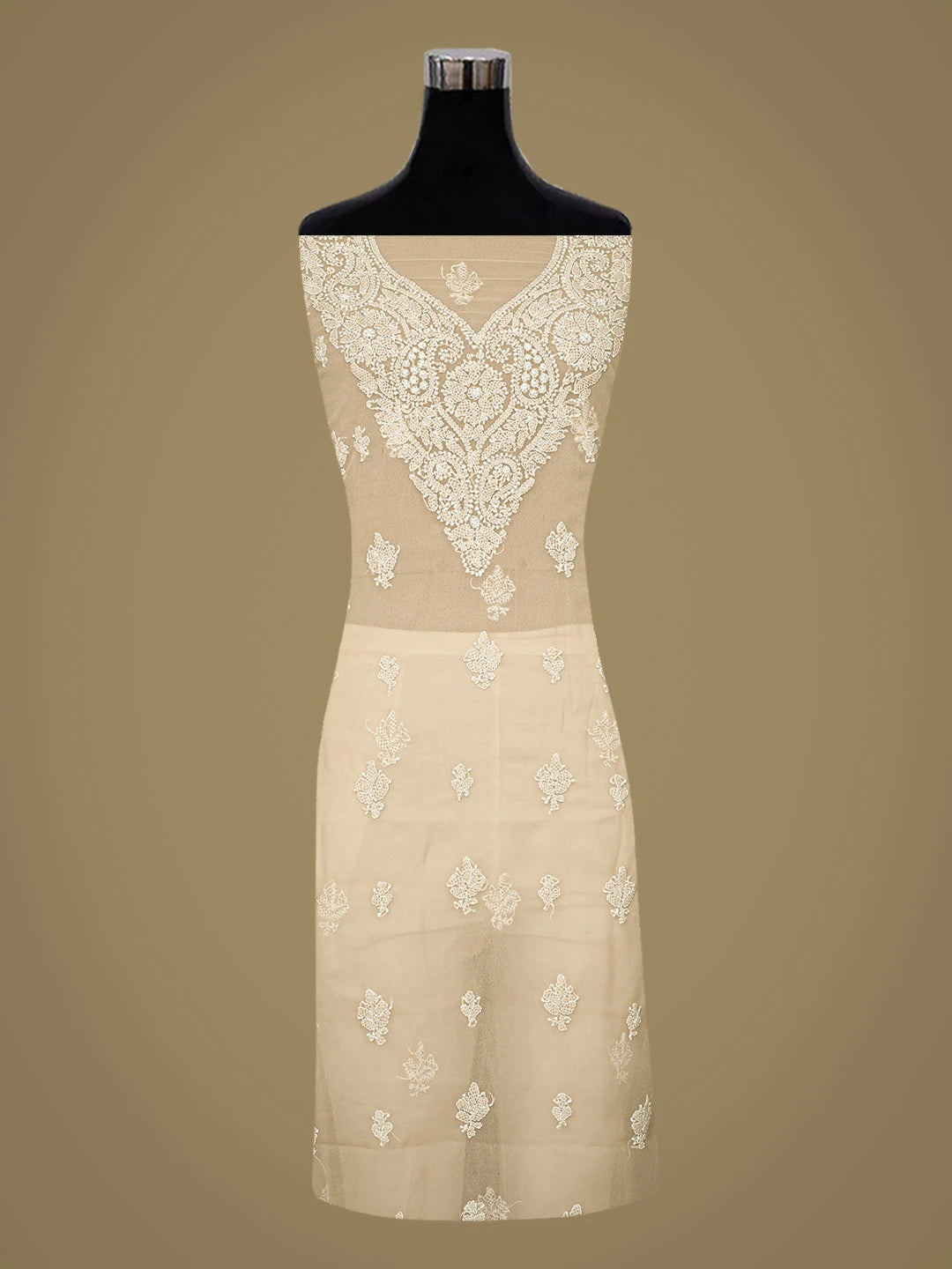 Ada Hand Embroidered Sand Fawn Georgette Lucknowi Chikankari Unstitched Suit Piece 01A866792