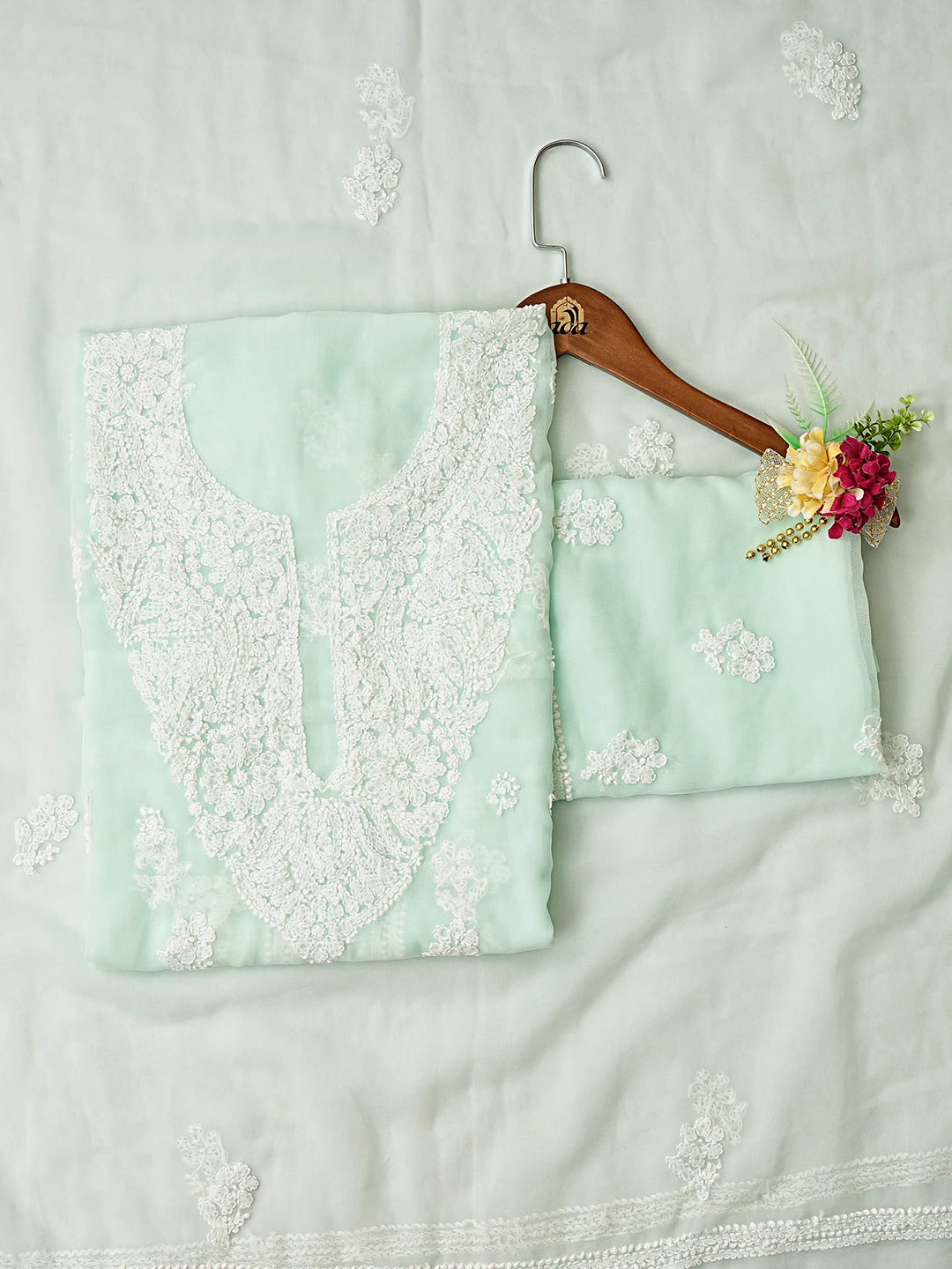 Ada Hand Embroidered Light Green Georgette Lucknowi Chikankari Unstitched Suit Piece 01A866776