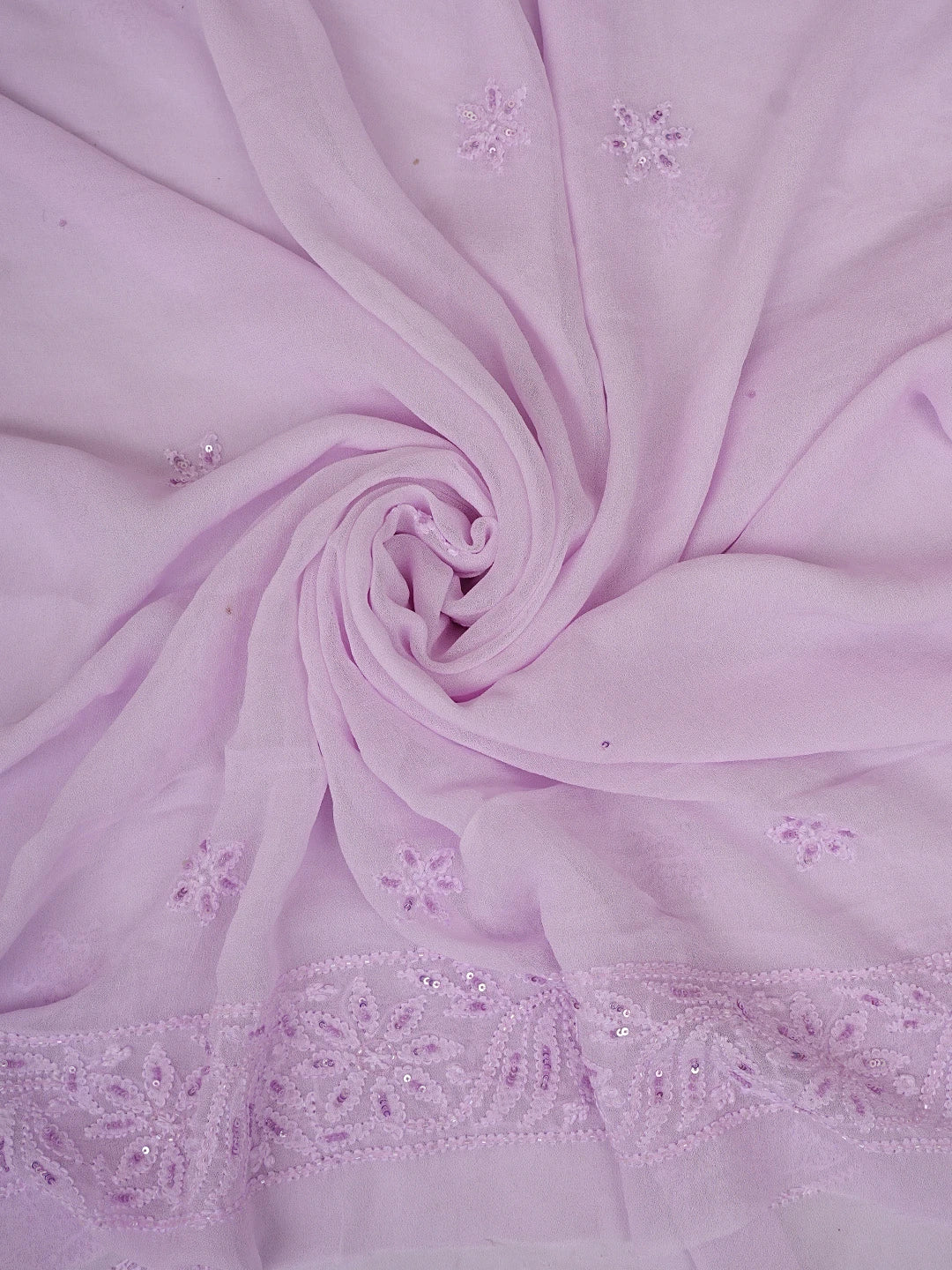 Ada Hand Embroidered Light Lavender Viscose Georgette Lucknowi Chikankari Unstitched Kurta Dupatta Set With Cutdana Work 01A795097