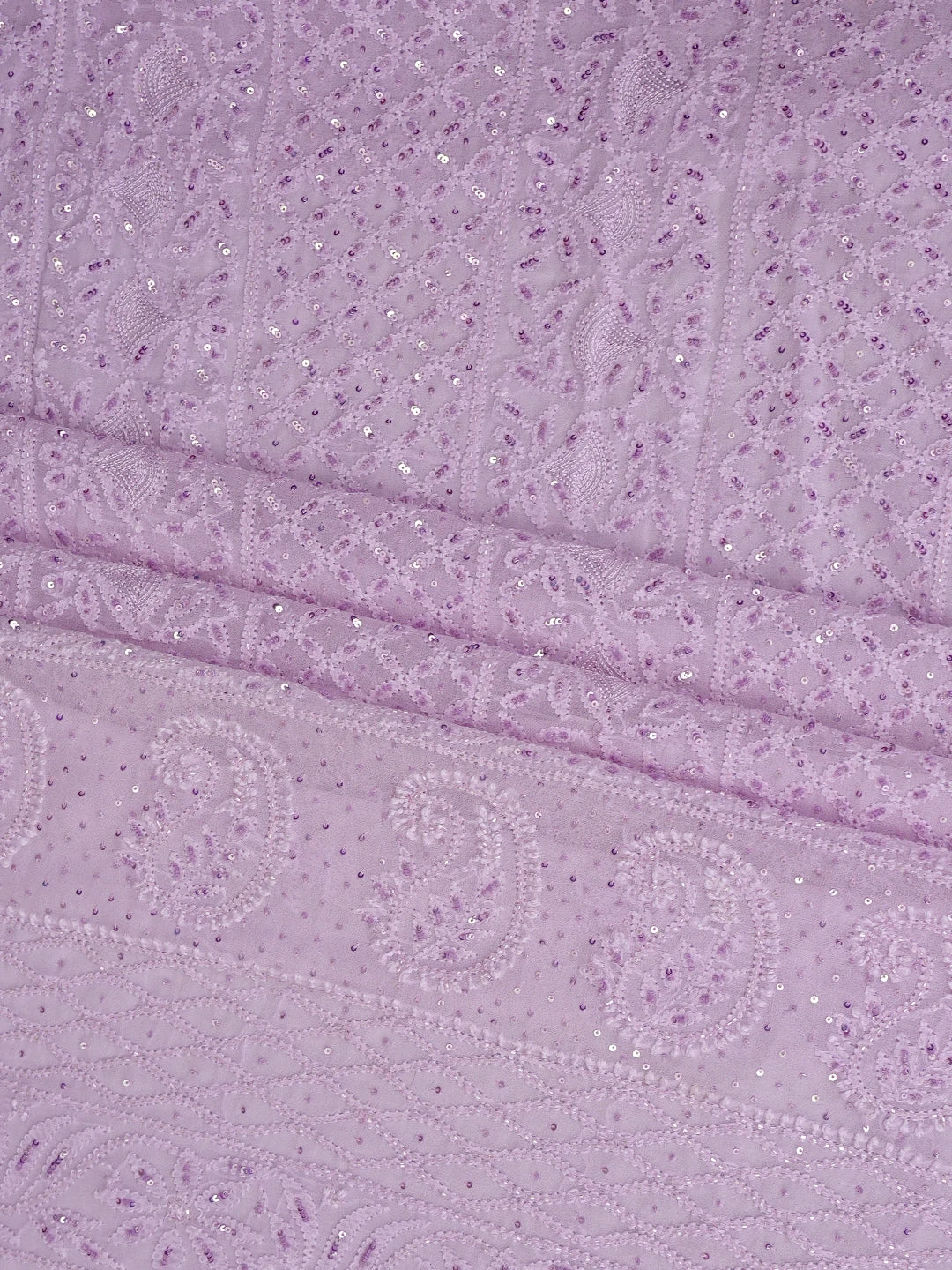 Ada Hand Embroidered Light Lavender Viscose Georgette Lucknowi Chikankari Unstitched Kurta Dupatta Set With Cutdana Work 01A795097