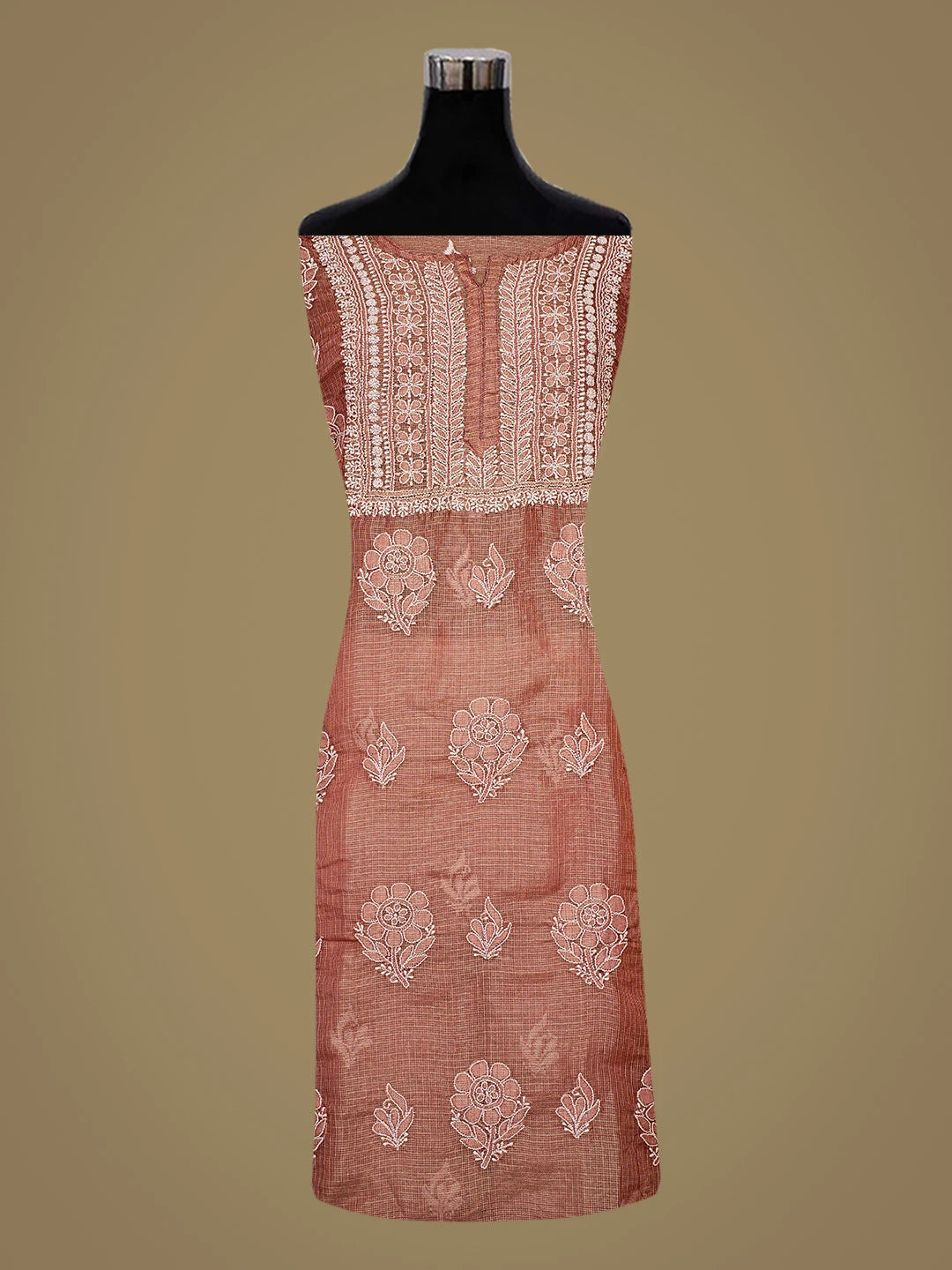 Ada Hand Embroidered Onion Pink Tissue Lucknowi Chikankari Semi-stitched Kurta Dupatta Set 01A784672