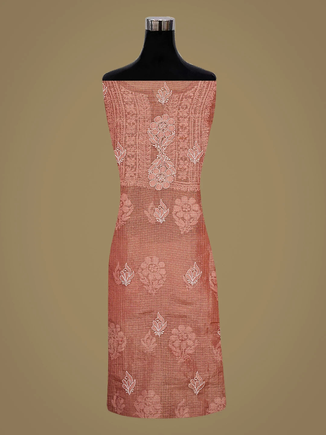 Ada Hand Embroidered Onion Pink Tissue Lucknowi Chikankari Semi-stitched Kurta Dupatta Set 01A784672