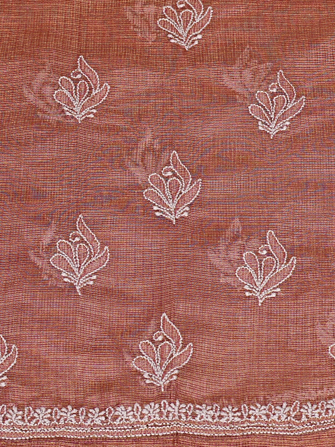 Ada Hand Embroidered Onion Pink Tissue Lucknowi Chikankari Semi-stitched Kurta Dupatta Set 01A784672