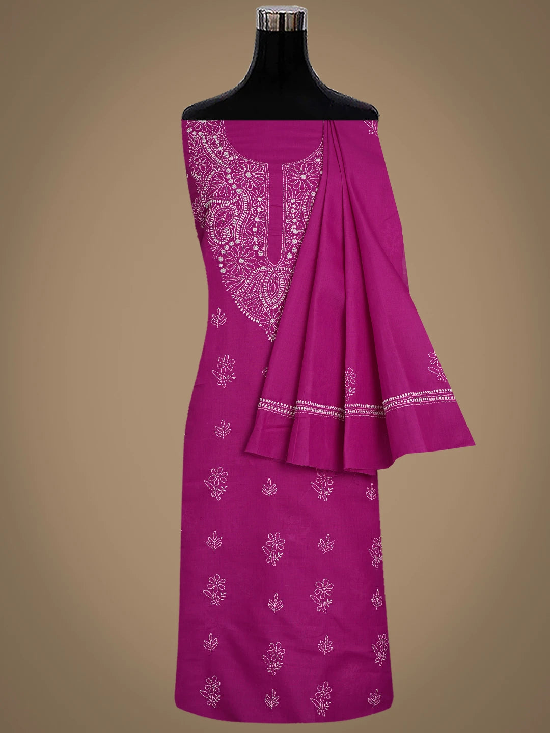 Ada Hand Embroidered Magenta Cotton Lucknowi Chikankari Unstitched Suit Piece 01A867061