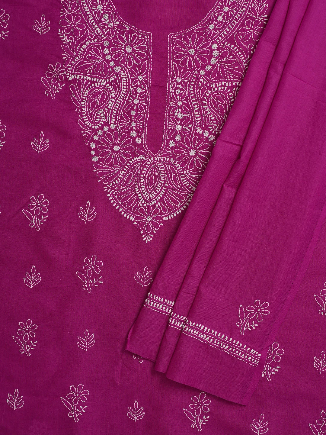 Ada Hand Embroidered Magenta Cotton Lucknowi Chikankari Unstitched Suit Piece 01A867061