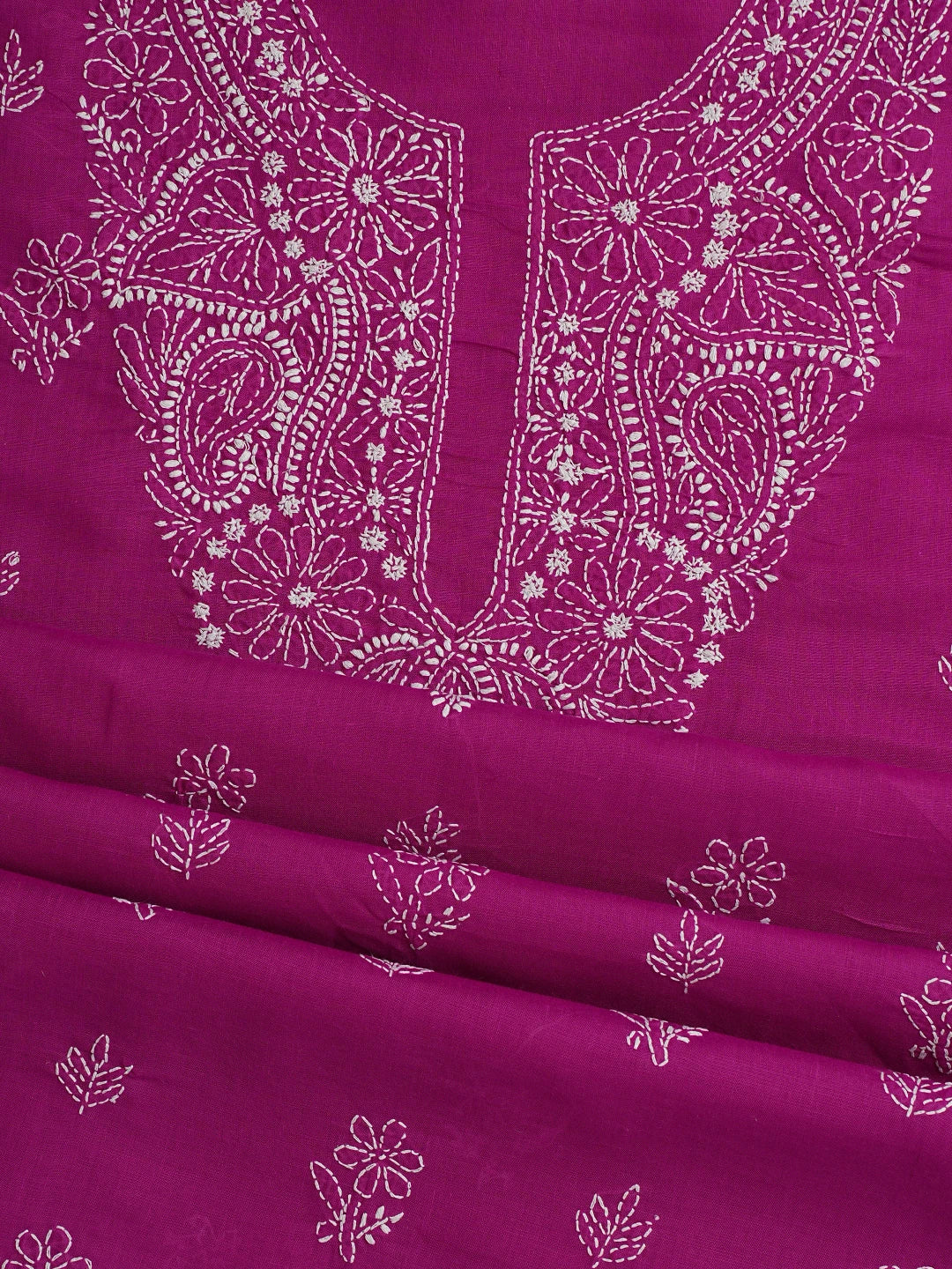 Ada Hand Embroidered Magenta Cotton Lucknowi Chikankari Unstitched Suit Piece 01A867061