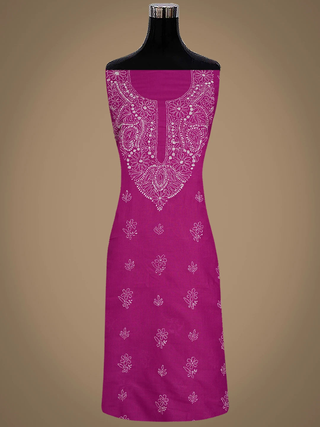 Ada Hand Embroidered Magenta Cotton Lucknowi Chikankari Unstitched Suit Piece 01A867061