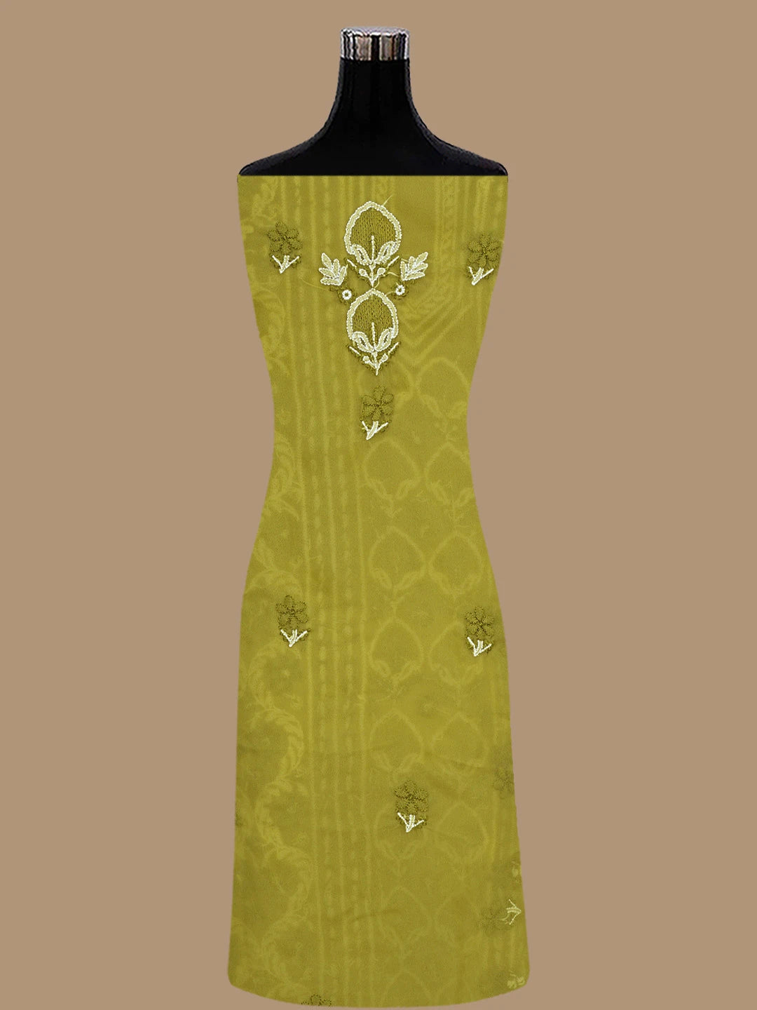 Ada Hand Embroidered Mehandi Green Georgette Lucknowi Chikankari Unstitched Suit Piece 01A867507