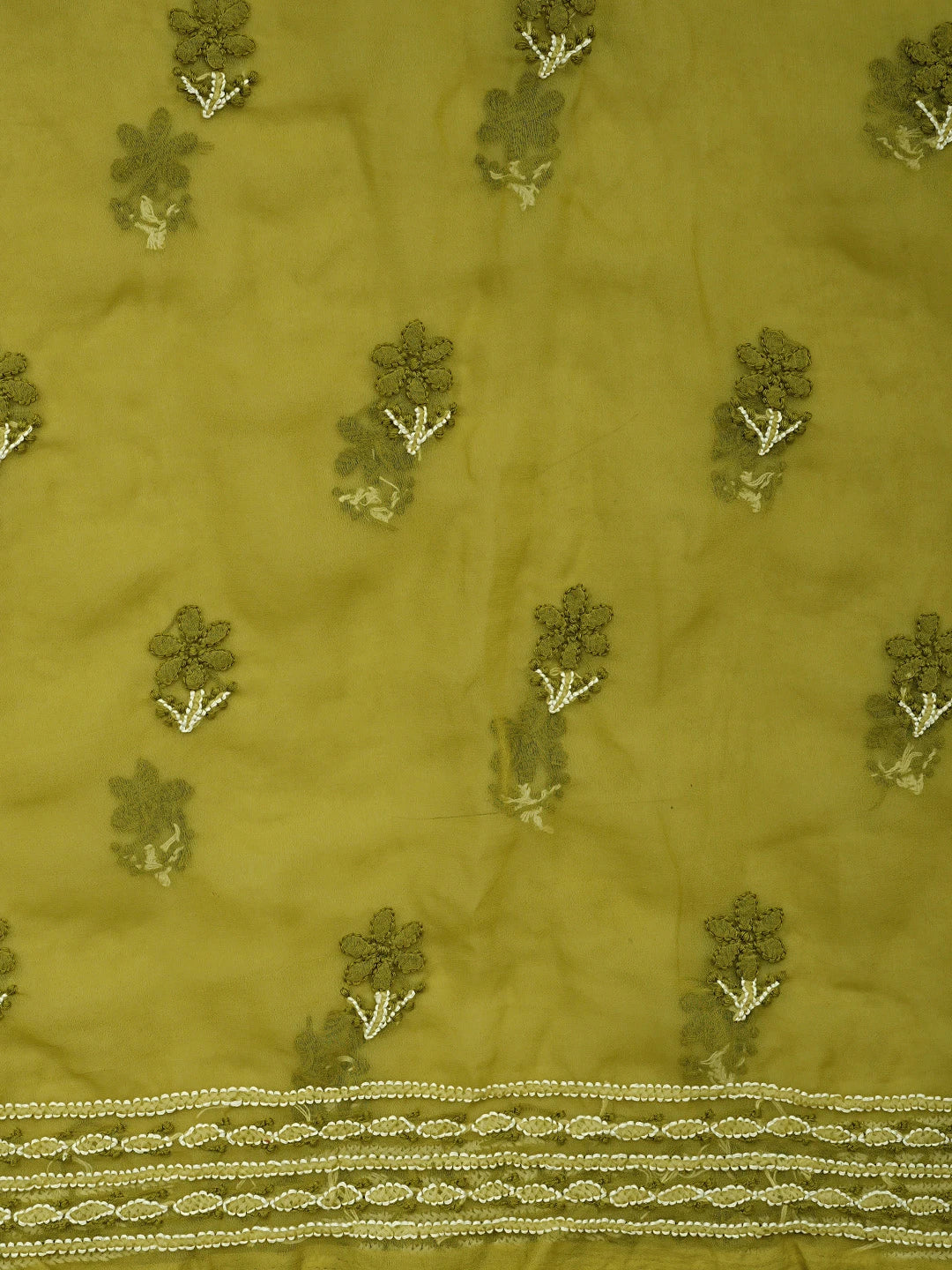 Ada Hand Embroidered Mehandi Green Georgette Lucknowi Chikankari Unstitched Suit Piece 01A867507